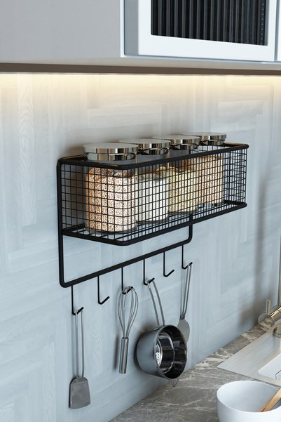 boz concept home Hangable Spice Rack with Adhesive Hooks Metal Cup Holder Kitchen Shelf Storage Organization