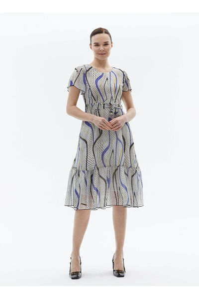 Selen Çok Renkli Kadın Bisiklet Yaka Elbise 23YSL7297