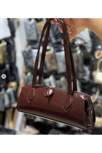 MILANOFOX Long Double Handle Zippered Shiny Patent Leather Baguette Bag