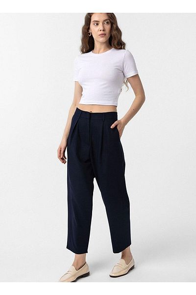 Antioch Navy Blue Pleated Soft Ankle Length Women's Trousers