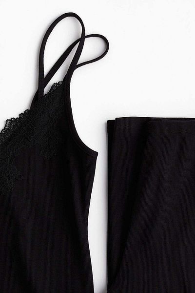 H&M Lace-trimmed ribbed pyjamas