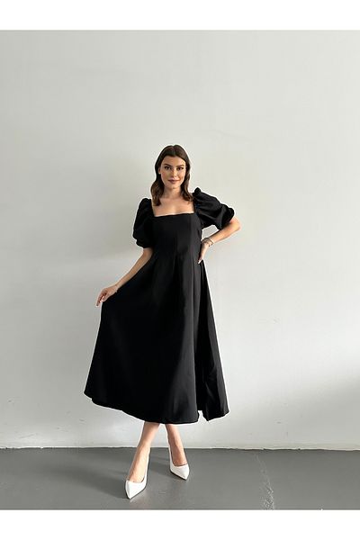 Afiş Butik Rochie midi plisată cu gât pătrat