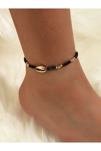 Choice Golden 1 Seaside Beach Style String Color Bead Crystal Shell Ankle Ankle Anklet Women's All-match Le