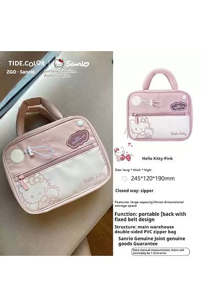Choice pink white Kt Cat Cute Cartoon Anime Color Collision Large Capacity Makeup And Toiletry Storage Bag