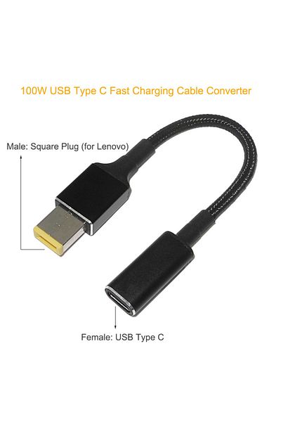 Bolantedz كابل 100 وات USB من النوع C أنثى إلى محول قابس مربع USB-C كابل شحن سريع محول طاقة تيار مستمر للكمبيوتر المحمول