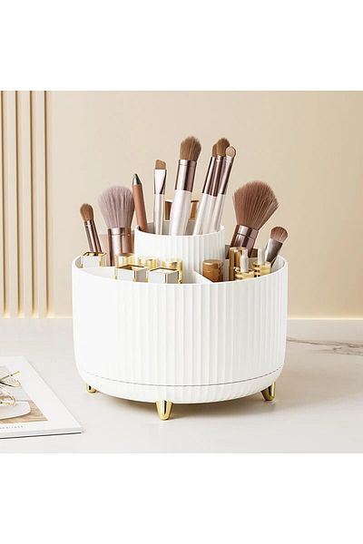 Choice White Rotating Makeup Brush Storage Container Mouth Red Shelf Household Vanity Pen Container Cosmeti