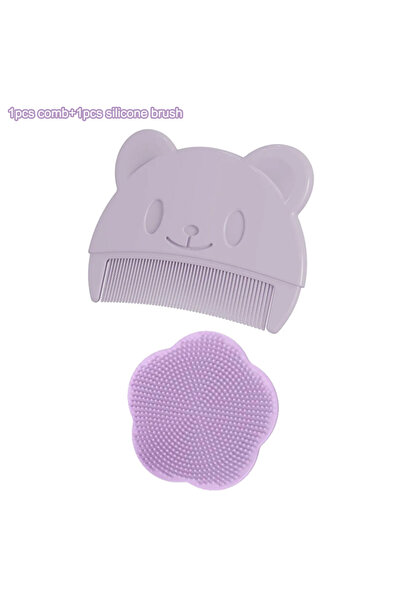 Choice طقم مكون من قطعتين باللون الأرجواني، مشط تدليك رأس الطفل من السيليكون، مشط تدليك رأس الجنين، مشط استحمام ناعم للأطفال حديثي الولادة