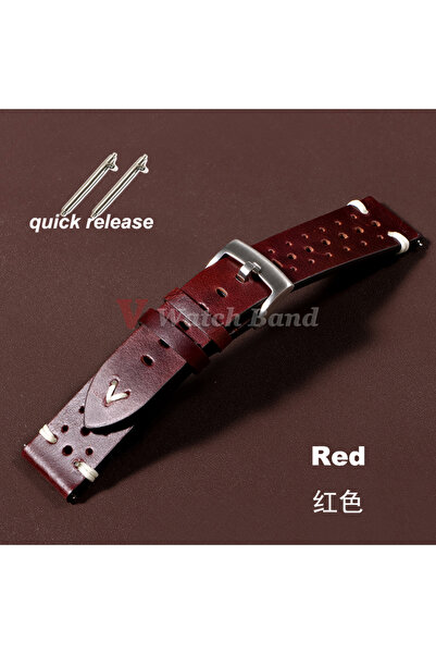 Choice حزام جلد طبيعي فاخر أحمر مقاس 20 مم، مقاس 20 مم، مقاس 22 مم، سريع الفك...