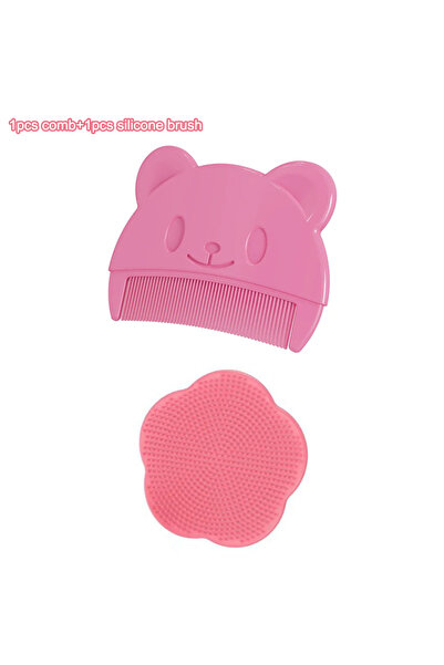 Choice طقم مكون من قطعتين باللون الوردي، مشط تدليك رأس الطفل من السيليكون، مش...