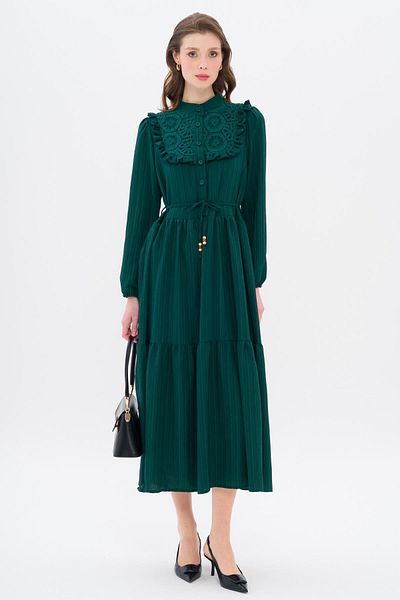 Olcay Rochie căptușită cu volane în față și detaliu Guipure VERDE 9322-E