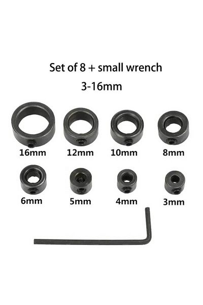 Choice 8pcs set Black Drill Depth Stop Bit Collar Set Adjustable Positioner Limit Ring Allen Wrench Tighten