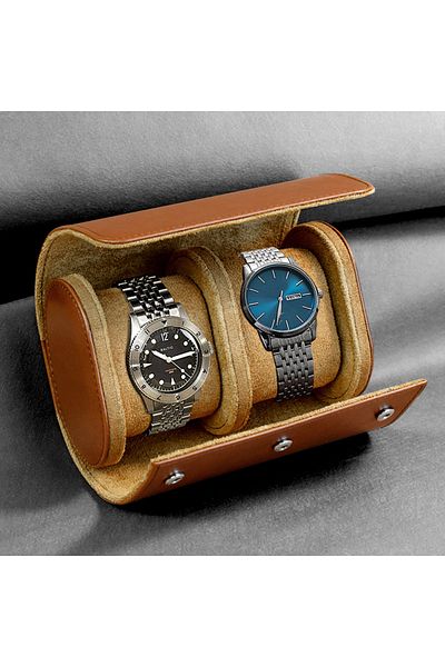 Choice Brown 2 slot Watch Roll Travel Case - 3 Watch Storage and Organizer-Secure Storage with Innovative R