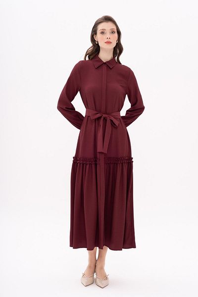 Olcay Fusta adunată cu talie cu centură Rochie lungă BORDO 9766-E