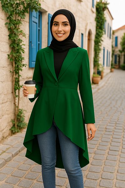 Moka Shopin Mokashopin Women's Long Sleeve Lapel Front Button down Long Atlas Blazer Jacket