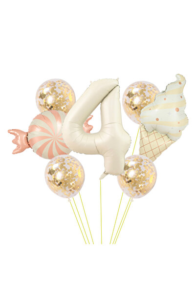 Choice مجموعة أخرى من 7 قطع من البالونات المصنوعة من رقائق الآيس كريم مع بالونات ملونة من ورق الكونفيتي مقاس 32 بوصة ورقم 0