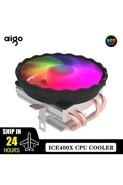 Choice مبرد هواء معالج LGA115X-1700-775 ICE400X Aigo ذو اللون الثابت ومروحة تبريد وحدة المعالجة المركزية RGB PWM و4 أنابيب حرارية