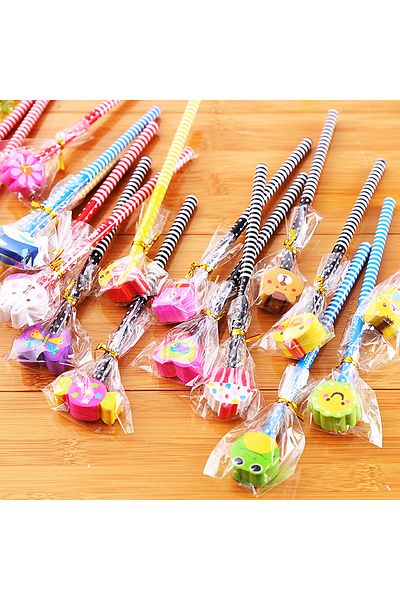 Choice 20PCS 20Pcs 19CM Cute Cartoon with Eraser Pencil Kids Birthday Party Start of School Boy Girl Gift K