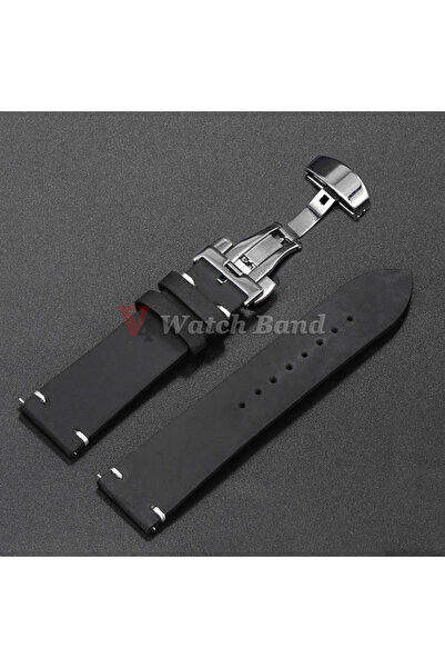 Choice حزام جلد البقر بخياطة سوداء وفضية مقاس 20 مم لسوار المعصم مقاس 18/19/2...