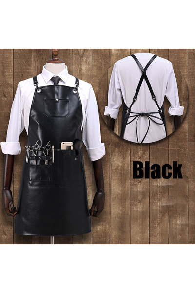 Choice Black PU Leather Barbershop Apron Crossback Strap Barista Bartender Ch...