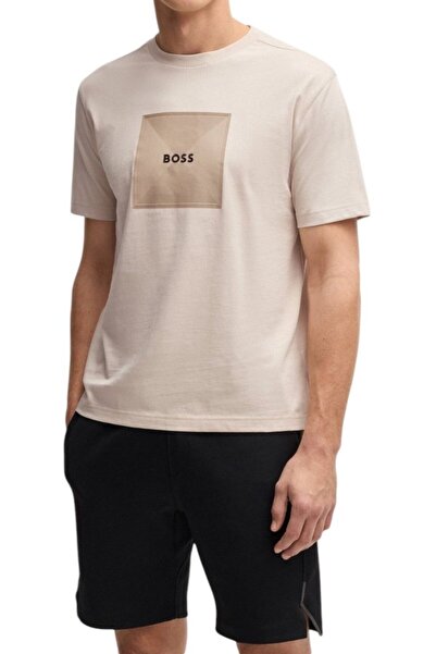 BOSS Erkek Normal Kalıp Pamuklu Jarse Kumaş Dokulu Logo Desenli Kısa Kollu Be...