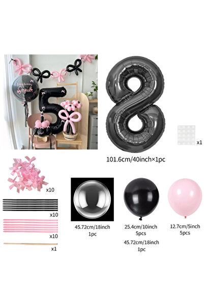 Choice بالونات لاتكس وردية مقاس 40 بوصة رقم 8، 45 قطعة، مجموعة بالونات أرقام ...