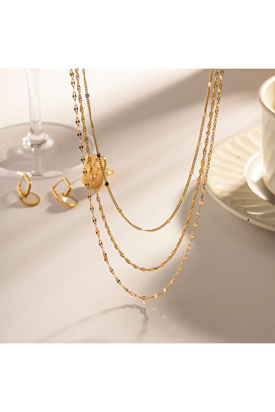 Choice قلادة ذهبية اللون متعددة الطبقات من الفولاذ المقاوم للصدأ بتصميم بسيط ...