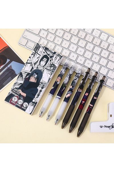 Choice box 6pcs Naruto Gel Pen Set Sasuke Ballpoint Pen Uchiba Clan Cartoon Printing Writing Pen Students S