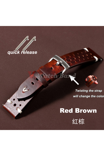 Choice حزام جلد أصلي فاخر أحمر بني مقاس 20 مم، مقاس 20 مم 22 مم، سريع الفك، ش...