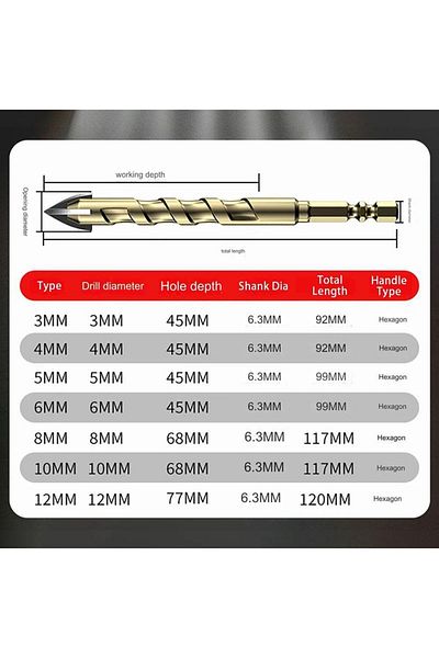 Choice 6mm 3-12mm Cross Hexagon Tile Drill Bits Cross Tile Drill Bit Alloy Hole Opener Four-edged Drilling