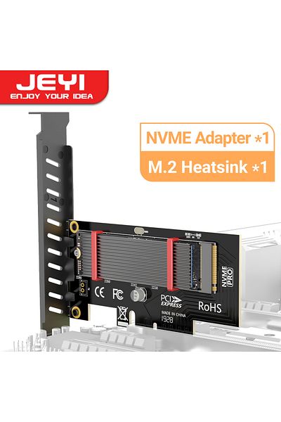 JEYI محول PCIe إلى NVME أسود مع مبرد تبريد SSD من الألومنيوم، 64 جيجابايت في الثانية M.2 SSD Gen4 PCIe 4.0 X4 X