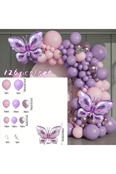 Choice طقم قوس بالونات متعدد الألوان من 126 قطعة على شكل فراشة أرجوانية لحفلا...