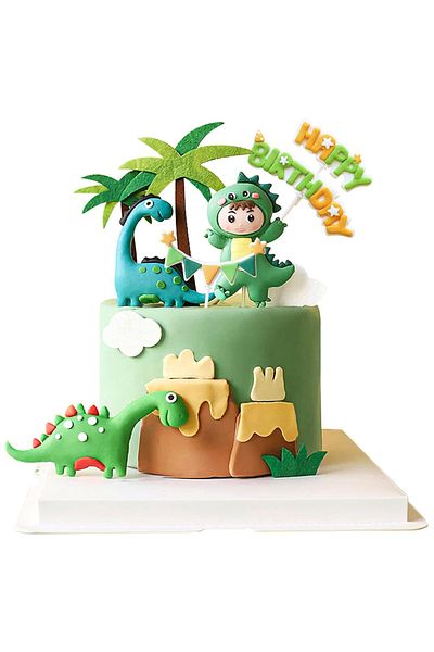 Choice JTG20243191 6 Pack Dinosaur Cake Decorations Dinosaur Babyshower Happy Birthday Cupcake Topper Trees