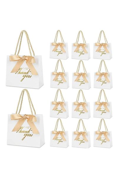 Choice 12x20cm 10pcs 10pcs Small Thank You Gift Bags - Candy Bags With Bow Ribbon For Wedding, Baby Showers