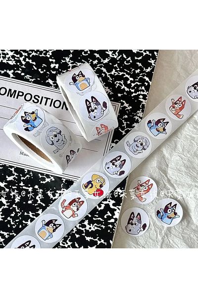 Choice BLY 500 Sheets/roll Bluey Bingo Family Stamp Stickers Cute Cartoon Anime Stickers Round Diy Decorati