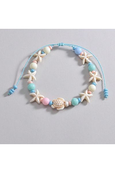 Choice ASL70130A Neon Pink Color Flower Shell String Weaving Handmade Anklet Starfish Shell Turtle Charm Ad