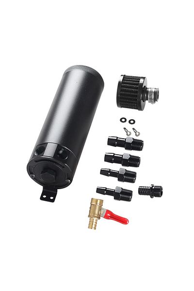 Choice black Universal Car Aluminum Baffle Oil Catch Can 2-port Tank with Breather Filter Oil Separator