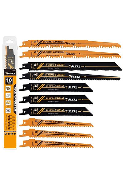 TOLESA Multi Cut 10PCS Mix Kits TOLESA 10PCS Reciprocating Bi-metal Saw Blades for Wood Pruning PVC Cutting