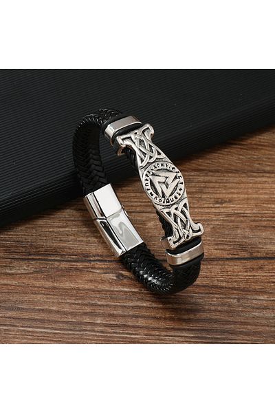 Choice ASL70347 Vintage Viking Woven Leather Bracelet Nordic Celtic Knot Valknut Symbol Magnetic Bangle For