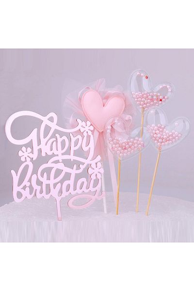 Choice 5pcs rose gold Restards Rose Gold Happy Birthday Cake Topper Heart Pink Pearls Cupcake Toppers for G