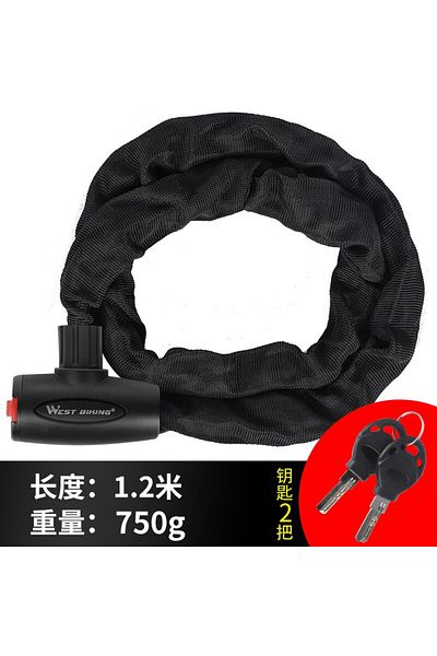 West Biking Black-1.2m WEST BIKING Bicycle Anti Theft Chain Lock Hard Steel Alloy Durable Bold Lock For MTB Bike