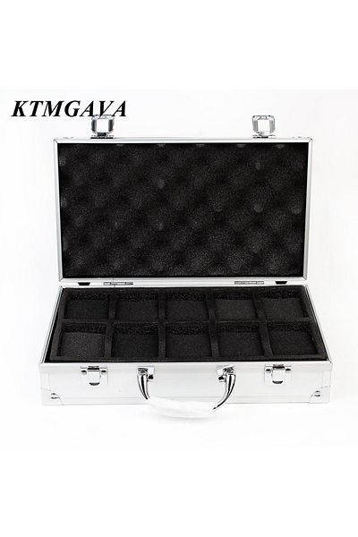 Choice 10 slots white 10/12/18 Grid Aluminum Alloy Black Watch Storage Box Jewelry Collection Box Portable