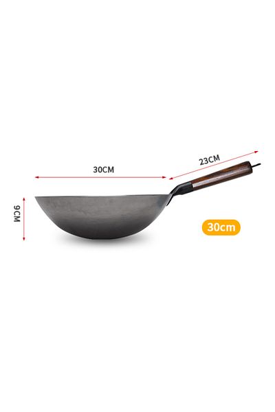 Choice 30cm Household Iron Wok,Hand Forging Iron Pan Wooden Handle Pure Iron No Coating Non-stick Wok Pot G