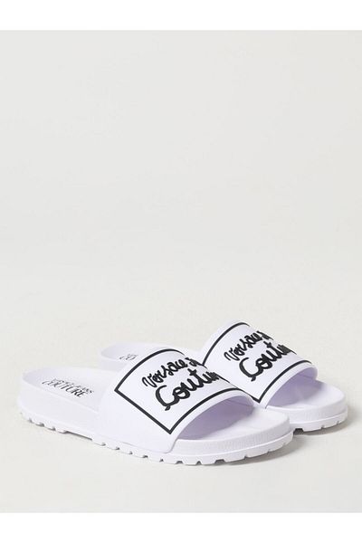 Versace Papuci albi cu talpă confortabilă din cauciuc ondulat cu model cu logo pentru femei 78VA3SQ 271352 -003