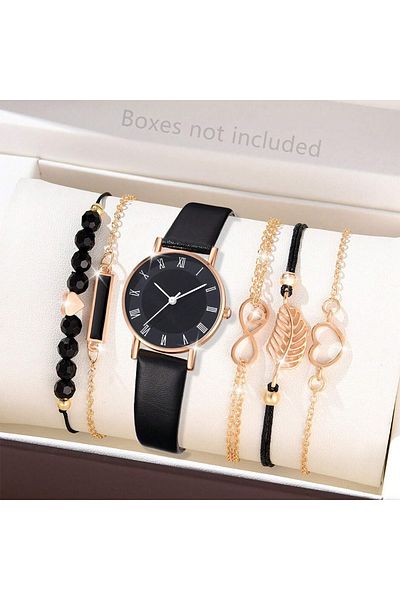 Choice Blick 2 6PCS Set Watch For Women Luxury Leather Analog Ladies Quartz Wrist Watch Fashion Bracelet Wa