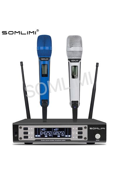 Choice White Blue-EU plug SOMLIMI EW135G4 UHF Dual Channels Profession Wireless Microphone System Stage Per