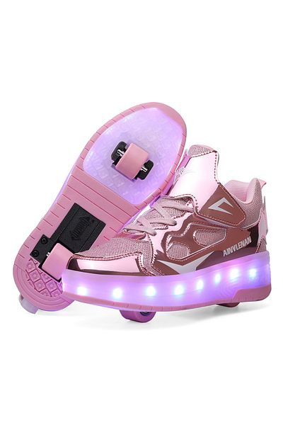 ETG Kids LED USB Charging Roller Skate Shoes with Wheel Shoes Light up Roller Shoes Rechargeable