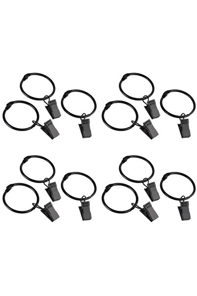 Choice 12Pcs 12Pcs Curtain Rings with Clips Metal Curtain Hooks Hangers Black...