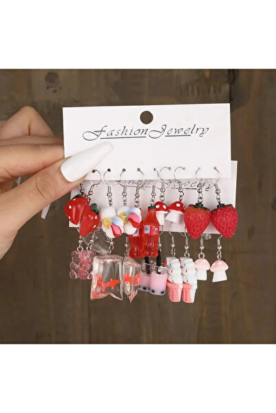Choice مجموعة من 10 أزواج من الأقراط المتدلية على شكل مشروبات فاكهة الفراولة ...