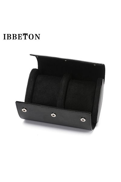 Choice black-02 IBBETON 3-Slot Watch Roll Travel Case Portable Vintage Leather Watch Display Case Watch Sto
