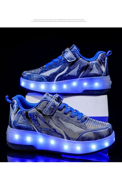 ETG USB Chargable LED Light Up Roller Shoes Wheeled Skate Sneaker Shoes for Boys Girls Kids